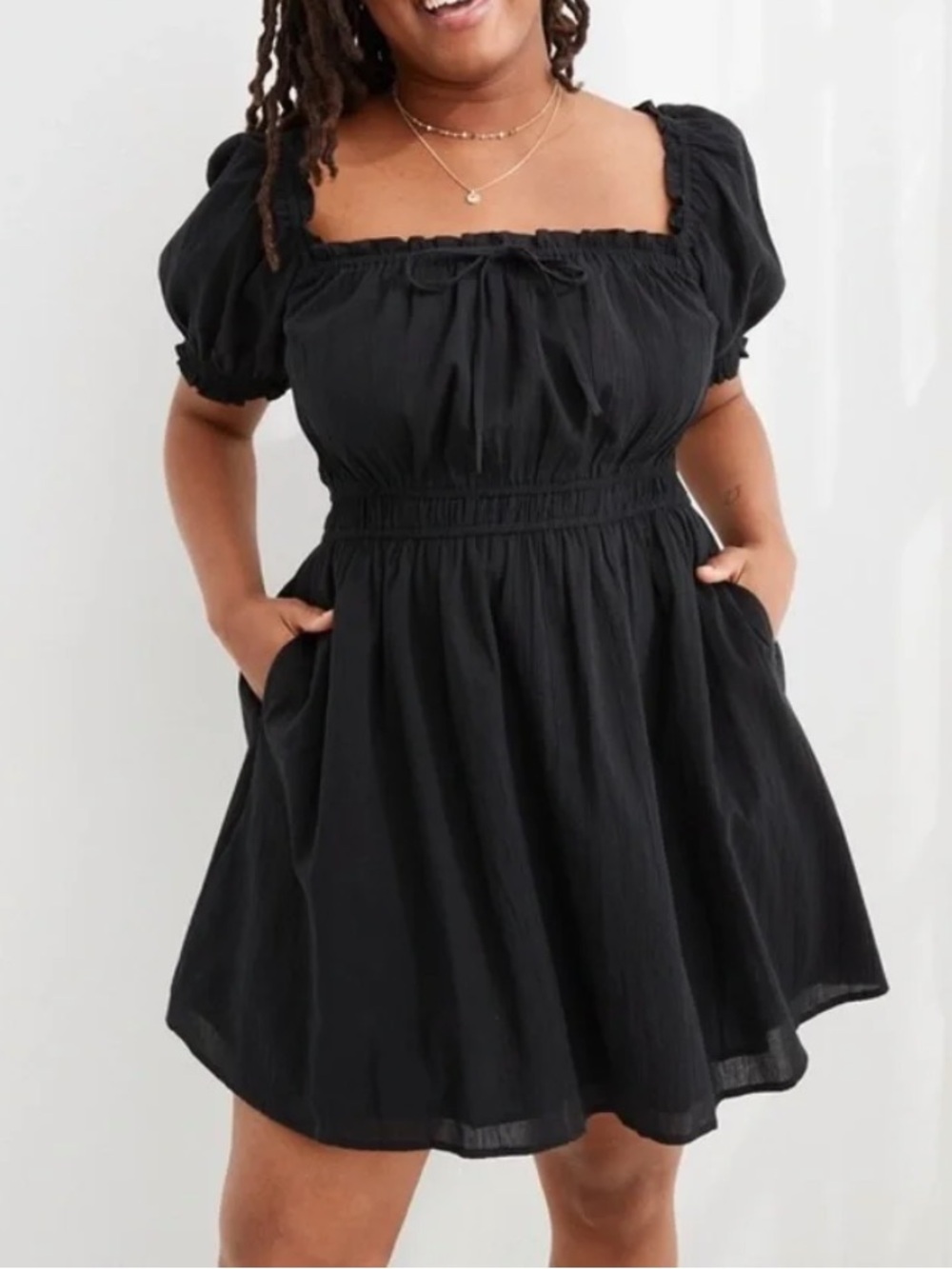 Aerie Puff Sleeve Mini Dress Black